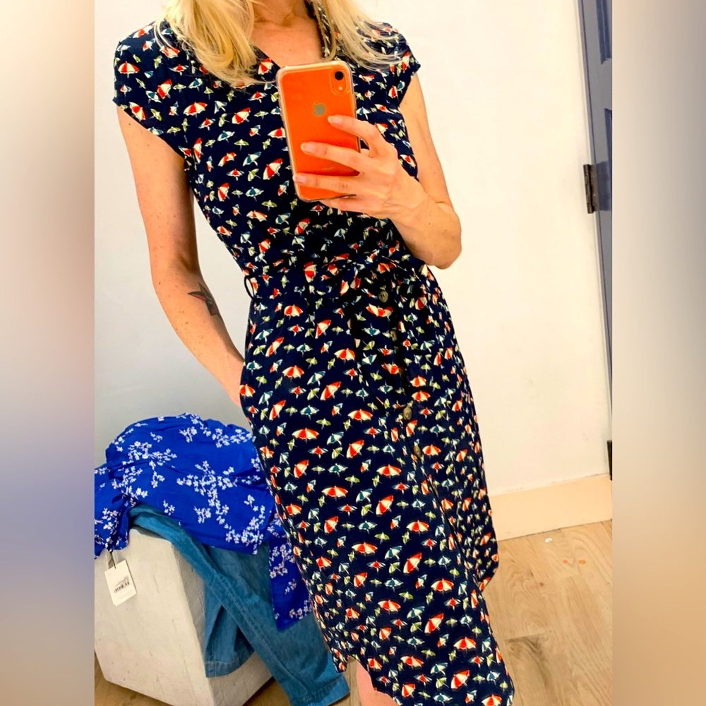 Anthropologie Maeve Umbrella Print Shirt Dress with Pockets & Belt Size 6